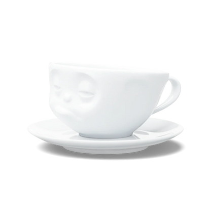 TASSEN Snoozy Face Porcelain Coffee Cup & Saucer Set – 6.5 oz