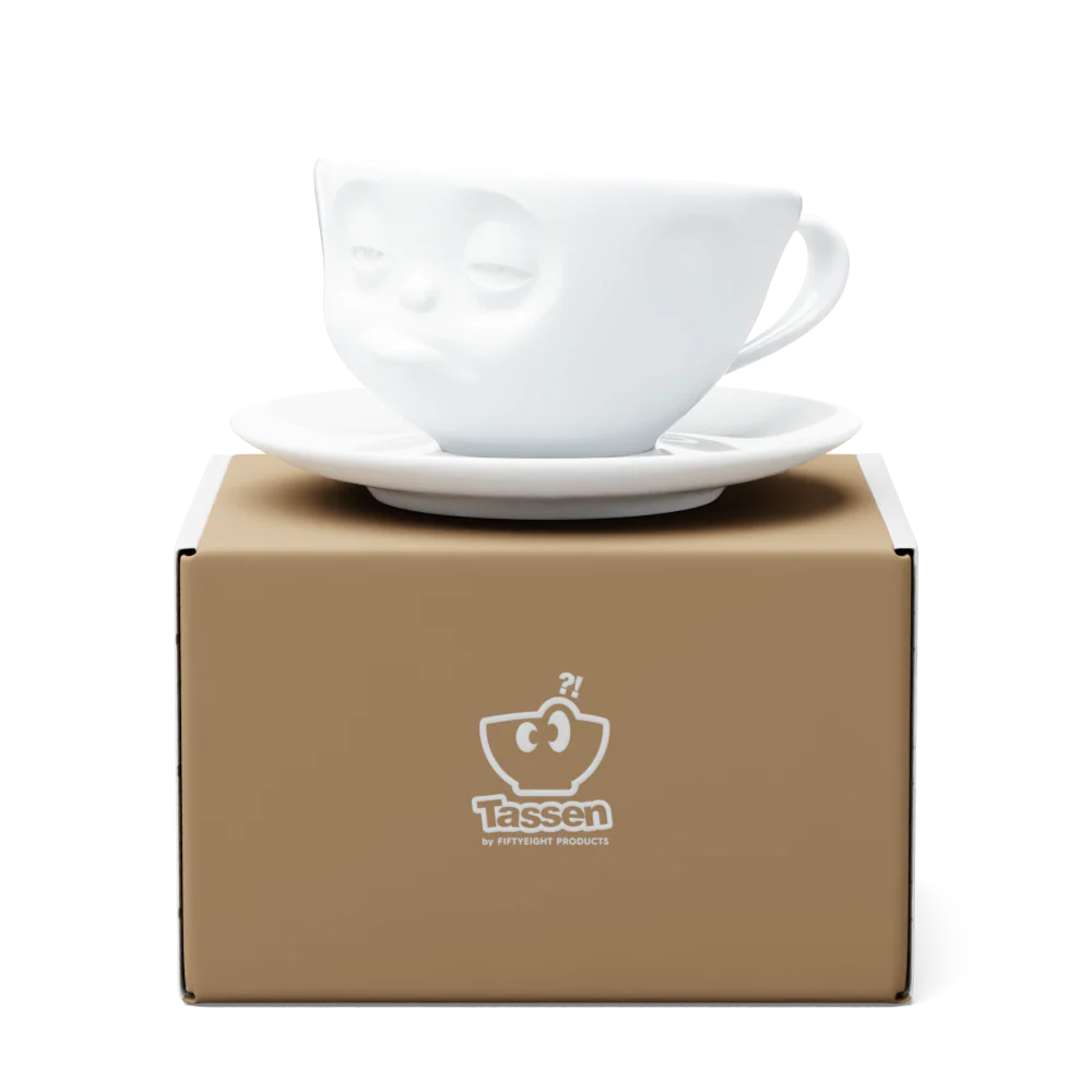TASSEN Snoozy Face Porcelain Coffee Cup & Saucer Set – 6.5 oz
