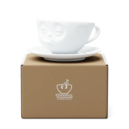 TASSEN Snoozy Face Porcelain Coffee Cup & Saucer Set – 6.5 oz