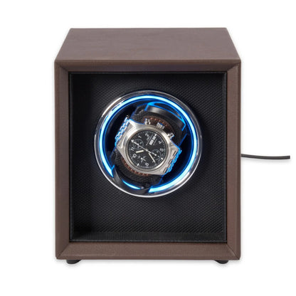 Vito Single Watch Winder – Brown Leather with LED Display