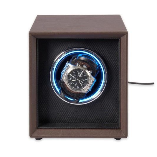 Vito Single Watch Winder – Brown Leather with LED Display