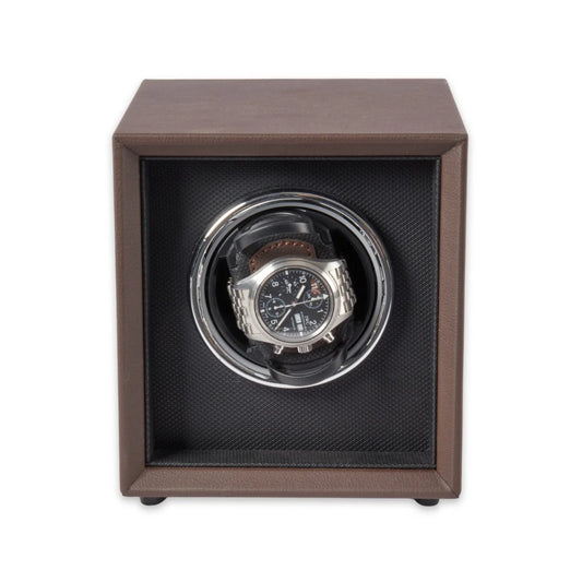 Vito Single Watch Winder – Brown Leather with LED Display