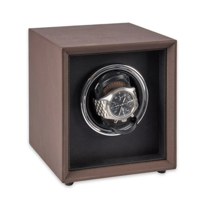 Vito Single Watch Winder – Brown Leather with LED Display