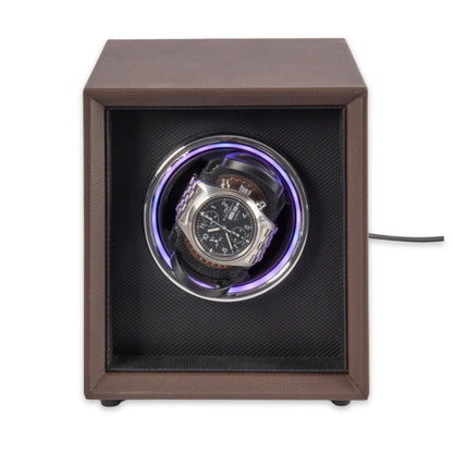 Vito Single Watch Winder – Brown Leather with LED Display