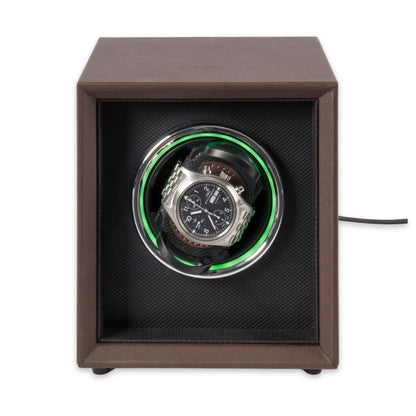 Vito Single Watch Winder – Brown Leather with LED Display